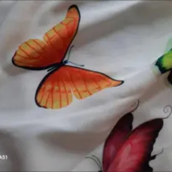 Girls Shirred Puff Sleeve Frill Trim Butterfly Pattern Party Dress Kids Summer C - Picture 4 of 5